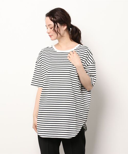 KOBE LETTUCE（コウベレタス）の「前後2wayボーダービッグTシャツ（Tシャツ/カットソー・レディース・ベージュ系/ホワイト×ブルー/ホワイト×レッド/ホワイト×ブラック/ネイビー系・FREE）」の11枚目の写真