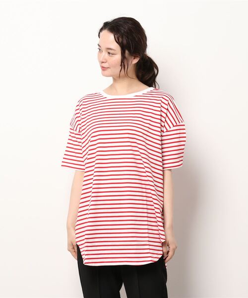 KOBE LETTUCE（コウベレタス）の「前後2wayボーダービッグTシャツ（Tシャツ/カットソー・レディース・ベージュ系/ホワイト×ブルー/ホワイト×レッド/ホワイト×ブラック/ネイビー系・FREE）」の10枚目の写真