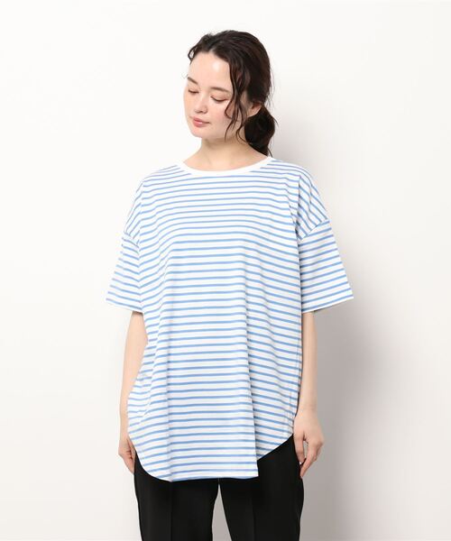 KOBE LETTUCE（コウベレタス）の「前後2wayボーダービッグTシャツ（Tシャツ/カットソー・レディース・ベージュ系/ホワイト×ブルー/ホワイト×レッド/ホワイト×ブラック/ネイビー系・FREE）」の12枚目の写真