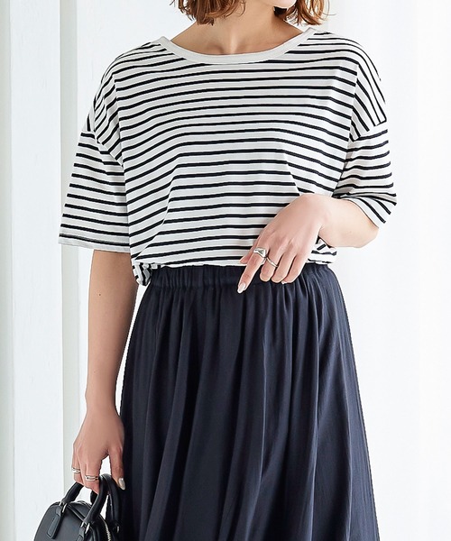 KOBE LETTUCE（コウベレタス）の「前後2wayボーダービッグTシャツ（Tシャツ/カットソー・レディース・ベージュ系/ホワイト×ブルー/ホワイト×レッド/ホワイト×ブラック/ネイビー系・FREE）」の16枚目の写真