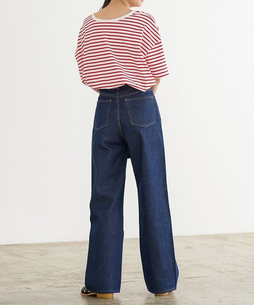 KOBE LETTUCE（コウベレタス）の「前後2wayボーダービッグTシャツ（Tシャツ/カットソー・レディース・ベージュ系/ホワイト×ブルー/ホワイト×レッド/ホワイト×ブラック/ネイビー系・FREE）」の18枚目の写真