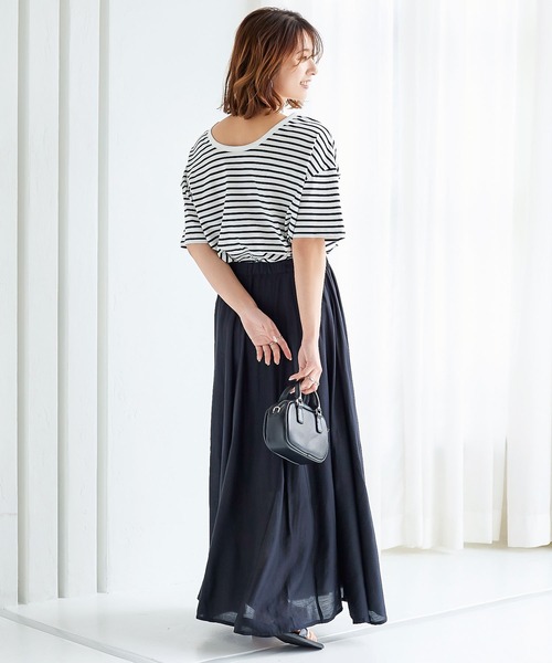 KOBE LETTUCE（コウベレタス）の「前後2wayボーダービッグTシャツ（Tシャツ/カットソー・レディース・ベージュ系/ホワイト×ブルー/ホワイト×レッド/ホワイト×ブラック/ネイビー系・FREE）」の15枚目の写真