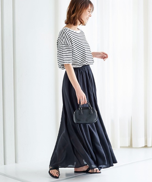 KOBE LETTUCE（コウベレタス）の「前後2wayボーダービッグTシャツ（Tシャツ/カットソー・レディース・ベージュ系/ホワイト×ブルー/ホワイト×レッド/ホワイト×ブラック/ネイビー系・FREE）」の14枚目の写真