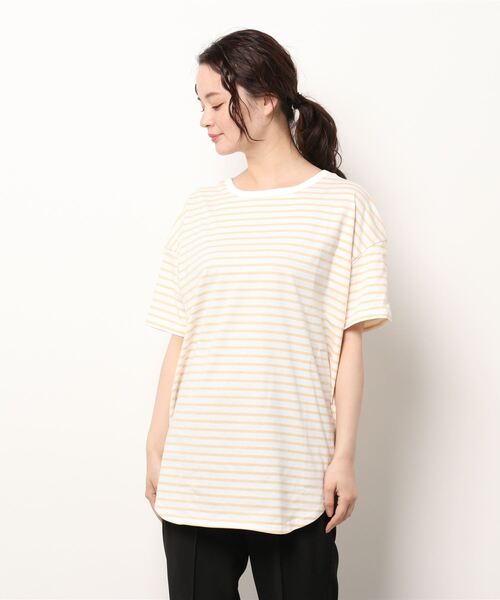 KOBE LETTUCE（コウベレタス）の「前後2wayボーダービッグTシャツ（Tシャツ/カットソー・レディース・ベージュ系/ホワイト×ブルー/ホワイト×レッド/ホワイト×ブラック/ネイビー系・FREE）」の9枚目の写真