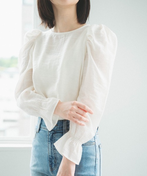 FREE'S MART（フリーズマート）の「◇パフスリーブシアーブラウス（シャツ/ブラウス・レディース・ホワイト/ブラック/オレンジ・FREE）」の2枚目の写真