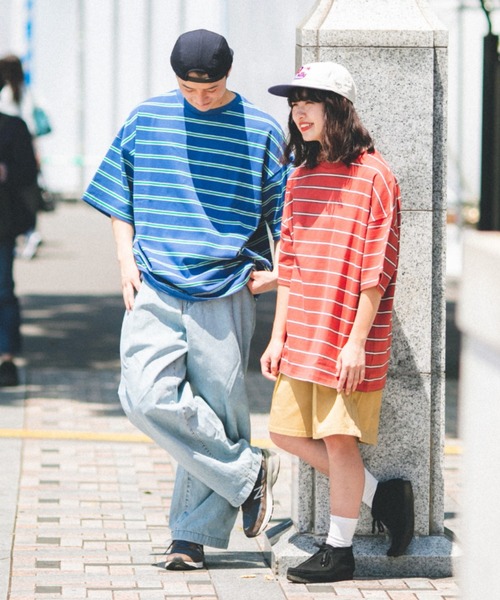 BROKEN BASE（ブロークンベース）の「オーバーサイズマルチボーダーT（Tシャツ/カットソー・メンズ・ブラック/ネイビー/オレンジ・LARGE/MEDIUM）」の16枚目の写真