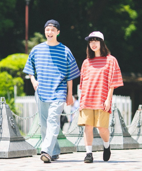 BROKEN BASE（ブロークンベース）の「オーバーサイズマルチボーダーT（Tシャツ/カットソー・メンズ・ブラック/ネイビー/オレンジ・LARGE/MEDIUM）」の17枚目の写真