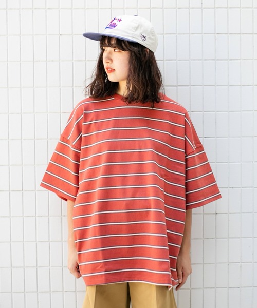 BROKEN BASE（ブロークンベース）の「オーバーサイズマルチボーダーT（Tシャツ/カットソー・メンズ・ブラック/ネイビー/オレンジ・LARGE/MEDIUM）」の18枚目の写真