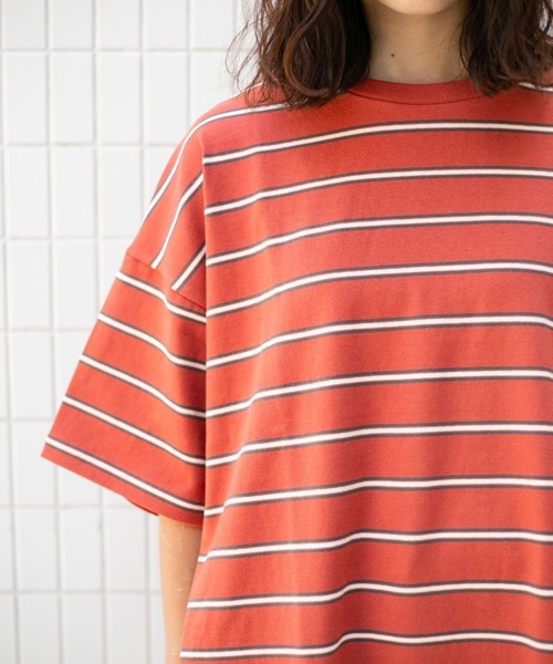 BROKEN BASE（ブロークンベース）の「オーバーサイズマルチボーダーT（Tシャツ/カットソー・メンズ・ブラック/ネイビー/オレンジ・LARGE/MEDIUM）」の20枚目の写真