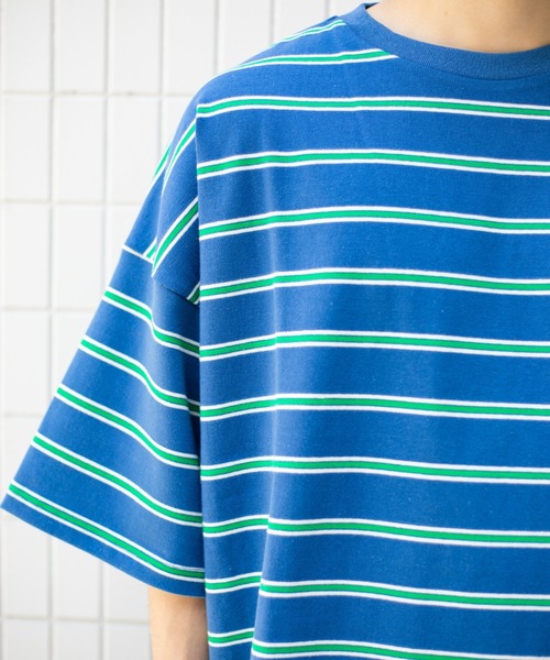 BROKEN BASE（ブロークンベース）の「オーバーサイズマルチボーダーT（Tシャツ/カットソー・メンズ・ブラック/ネイビー/オレンジ・LARGE/MEDIUM）」の7枚目の写真