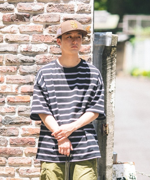 BROKEN BASE（ブロークンベース）の「オーバーサイズマルチボーダーT（Tシャツ/カットソー・メンズ・ブラック/ネイビー/オレンジ・LARGE/MEDIUM）」の10枚目の写真