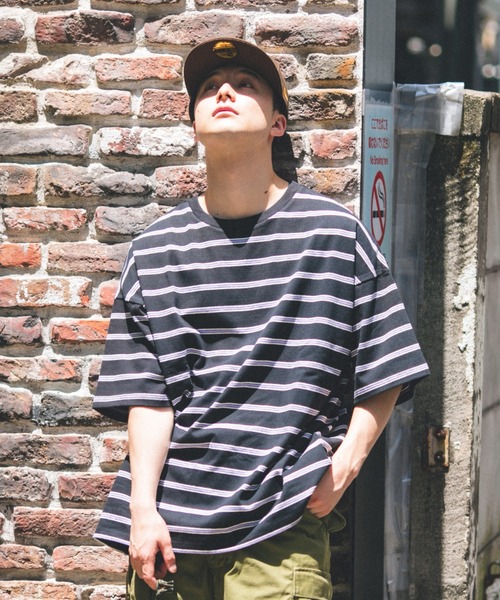 BROKEN BASE（ブロークンベース）の「オーバーサイズマルチボーダーT（Tシャツ/カットソー・メンズ・ブラック/ネイビー/オレンジ・LARGE/MEDIUM）」の11枚目の写真