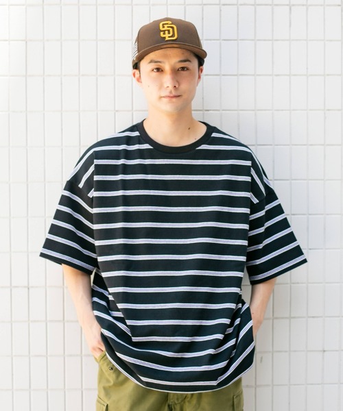 BROKEN BASE（ブロークンベース）の「オーバーサイズマルチボーダーT（Tシャツ/カットソー・メンズ・ブラック/ネイビー/オレンジ・LARGE/MEDIUM）」の13枚目の写真