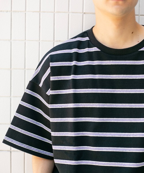 BROKEN BASE（ブロークンベース）の「オーバーサイズマルチボーダーT（Tシャツ/カットソー・メンズ・ブラック/ネイビー/オレンジ・LARGE/MEDIUM）」の14枚目の写真