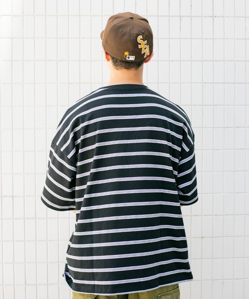 BROKEN BASE（ブロークンベース）の「オーバーサイズマルチボーダーT（Tシャツ/カットソー・メンズ・ブラック/ネイビー/オレンジ・LARGE/MEDIUM）」の15枚目の写真