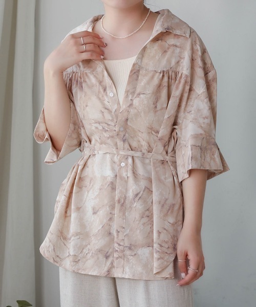Bab(バブ)の「バックデザインマーブルシャツブラウス(シャツ/ブラウス・レディース・ベージュ/ピンクベージュ・M)」の11枚目の写真
