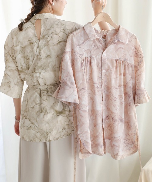 Bab(バブ)の「バックデザインマーブルシャツブラウス(シャツ/ブラウス・レディース・ベージュ/ピンクベージュ・M)」の21枚目の写真