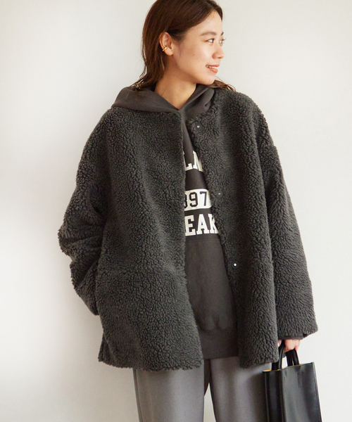 JOURNAL STANDARD relume(ジャーナルスタンダード レリューム)の「《追加》ウォッシャブルボアマフラー付きブルゾン(ブルゾン・レディース・ブラウン系その他/グレー/ナチュラル・FREE)」の7枚目の写真