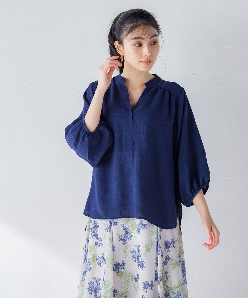 麻調袖バルーンチュニック≪手洗い可能≫