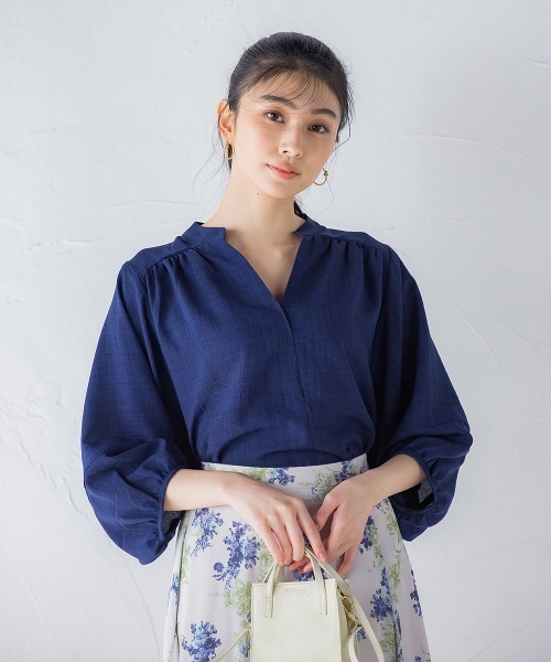 麻調袖バルーンチュニック≪手洗い可能≫