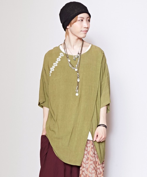 チャイハネ（チャイハネ）の「【チャイハネ】刺繍入り変形MEN'Sトップス＆タンクトップ2点セット（アンサンブル・メンズ・ホワイト/ブラック/ブラウン/ブルー/オリーブ/ネイビー/オレンジ/カーキ・FREE）」の4枚目の写真