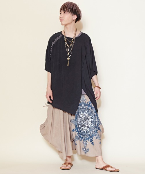 チャイハネ（チャイハネ）の「【チャイハネ】刺繍入り変形MEN'Sトップス＆タンクトップ2点セット（アンサンブル・メンズ・ホワイト/ブラック/ブラウン/ブルー/オリーブ/ネイビー/オレンジ/カーキ・FREE）」の16枚目の写真