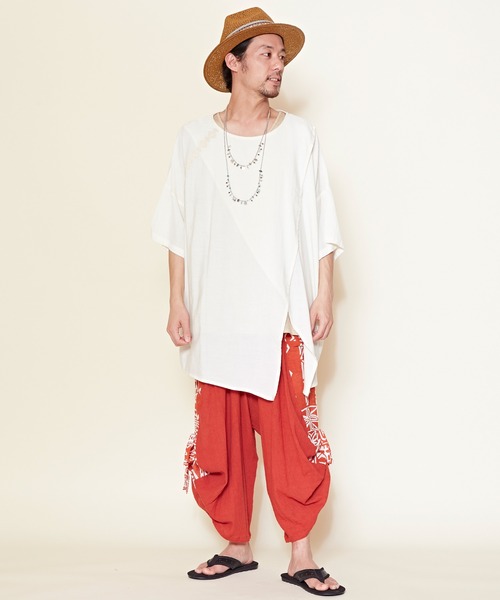 チャイハネ（チャイハネ）の「【チャイハネ】刺繍入り変形MEN'Sトップス＆タンクトップ2点セット（アンサンブル・メンズ・ホワイト/ブラック/ブラウン/ブルー/オリーブ/ネイビー/オレンジ/カーキ・FREE）」の17枚目の写真