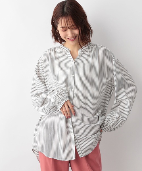 GLOBAL WORK（グローバルワーク）の「さらさらリラックスプリントブラウス/269045（シャツ/ブラウス・レディース・ホワイト系その他/ホワイト系その他2/ブラウン系その他/ストライプ・SMALL/MEDIUM/LARGE）」の4枚目の写真