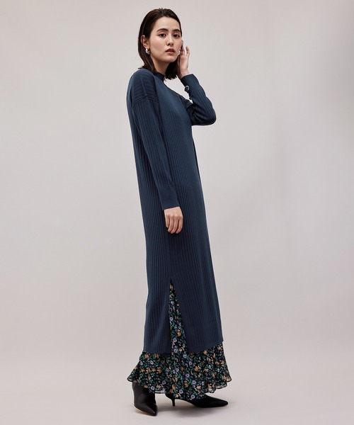 ROPE'（ロペ）の「【WEB限定】セット着用可能/リブニットスリットワンピース（ワンピース・レディース・ダークブラウン/ベージュ/ネイビー・38/36）」の6枚目の写真