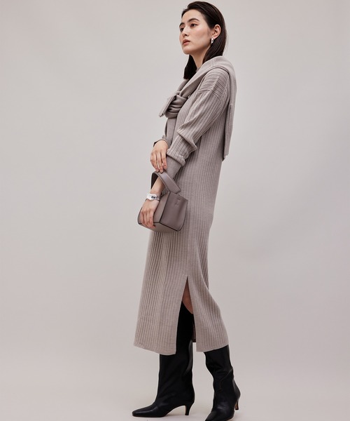 ROPE'（ロペ）の「【WEB限定】セット着用可能/リブニットスリットワンピース（ワンピース・レディース・ダークブラウン/ベージュ/ネイビー・38/36）」の15枚目の写真