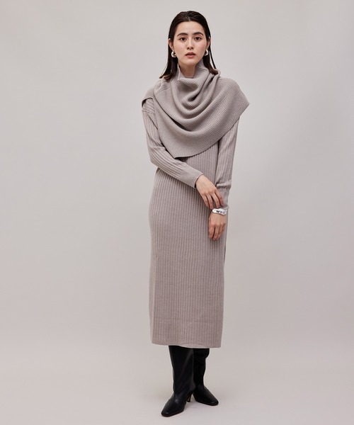 ROPE'（ロペ）の「【WEB限定】セット着用可能/リブニットスリットワンピース（ワンピース・レディース・ダークブラウン/ベージュ/ネイビー・38/36）」の12枚目の写真