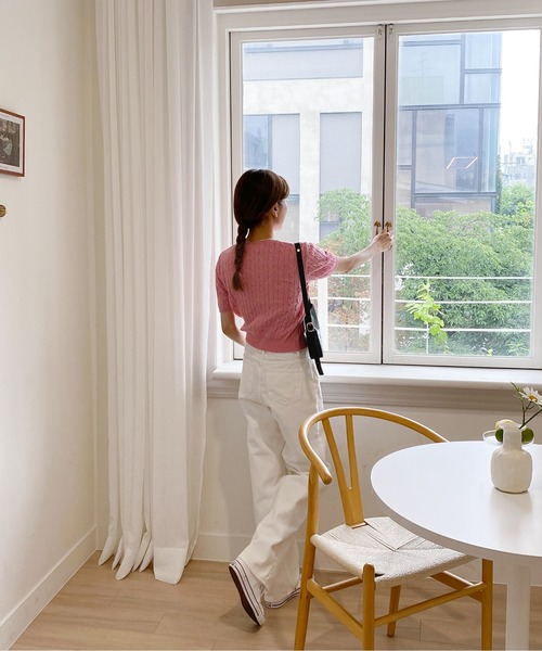 セール】6COLOR半袖ケーブルニット（ニット/セーター）｜by muni