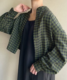 JUNOAH | スタンドカラーチェックショートシャツ(シャツ/ブラウス)
