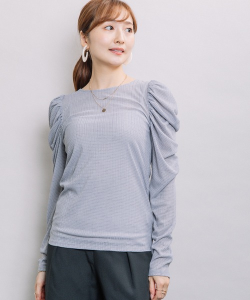 ELVENCE DEUX（エルベンスドゥ）の「シアーCギャザーPO（Tシャツ/カットソー・レディース・ブラック/グレー/オフホワイト/モカ・FREE）」の4枚目の写真