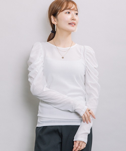 ELVENCE DEUX（エルベンスドゥ）の「シアーCギャザーPO（Tシャツ/カットソー・レディース・ブラック/グレー/オフホワイト/モカ・FREE）」の2枚目の写真