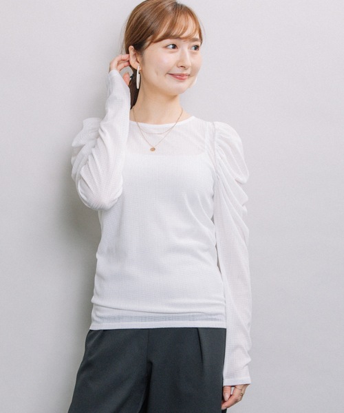 ELVENCE DEUX（エルベンスドゥ）の「シアーCギャザーPO（Tシャツ/カットソー・レディース・ブラック/グレー/オフホワイト/モカ・FREE）」の22枚目の写真