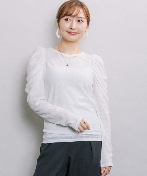 ELVENCE DEUX（エルベンスドゥ）の「シアーCギャザーPO（Tシャツ/カットソー・レディース・ブラック/グレー/オフホワイト/モカ・FREE）」の9枚目の写真