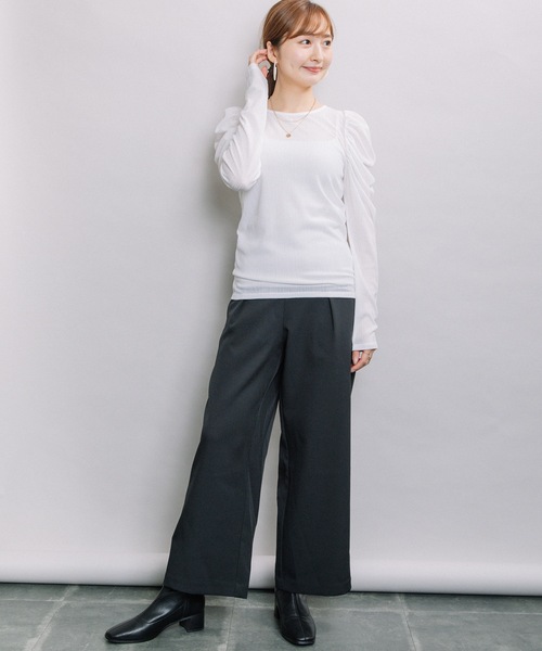 ELVENCE DEUX（エルベンスドゥ）の「シアーCギャザーPO（Tシャツ/カットソー・レディース・ブラック/グレー/オフホワイト/モカ・FREE）」の13枚目の写真