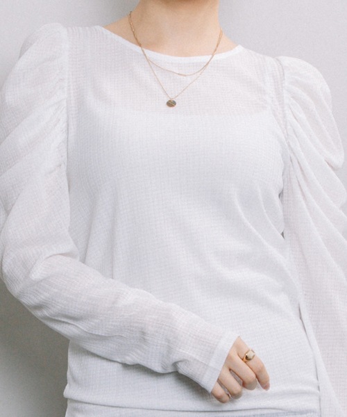 ELVENCE DEUX（エルベンスドゥ）の「シアーCギャザーPO（Tシャツ/カットソー・レディース・ブラック/グレー/オフホワイト/モカ・FREE）」の14枚目の写真