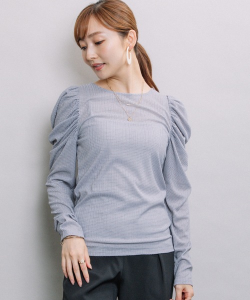 ELVENCE DEUX（エルベンスドゥ）の「シアーCギャザーPO（Tシャツ/カットソー・レディース・ブラック/グレー/オフホワイト/モカ・FREE）」の19枚目の写真