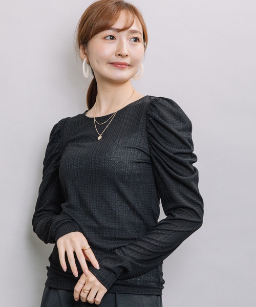 ELVENCE DEUX（エルベンスドゥ）の「シアーCギャザーPO（Tシャツ/カットソー・レディース・ブラック/グレー/オフホワイト/モカ・FREE）」の18枚目の写真