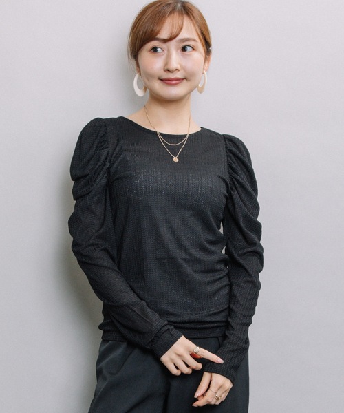 ELVENCE DEUX（エルベンスドゥ）の「シアーCギャザーPO（Tシャツ/カットソー・レディース・ブラック/グレー/オフホワイト/モカ・FREE）」の16枚目の写真