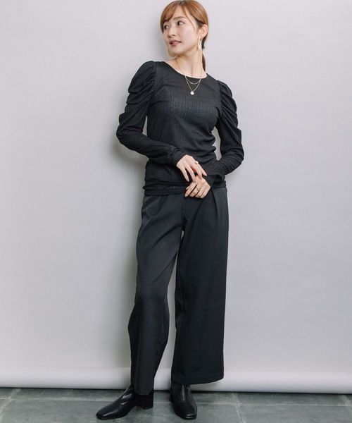 ELVENCE DEUX（エルベンスドゥ）の「シアーCギャザーPO（Tシャツ/カットソー・レディース・ブラック/グレー/オフホワイト/モカ・FREE）」の8枚目の写真