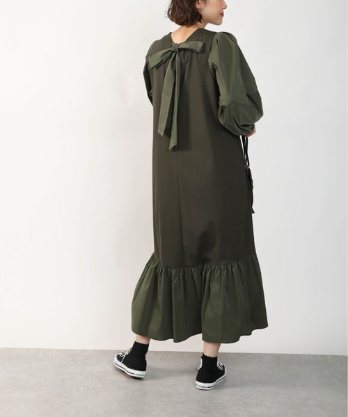 PICCIN（ピッチン）の「バックリボン異素材ワンピース（ワンピース・レディース・ブラック/カーキ・M）」の18枚目の写真