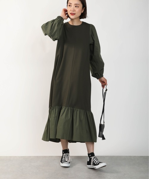 PICCIN（ピッチン）の「バックリボン異素材ワンピース（ワンピース・レディース・ブラック/カーキ・M）」の11枚目の写真