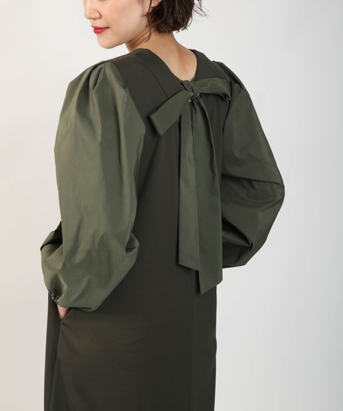 PICCIN（ピッチン）の「バックリボン異素材ワンピース（ワンピース・レディース・ブラック/カーキ・M）」の22枚目の写真