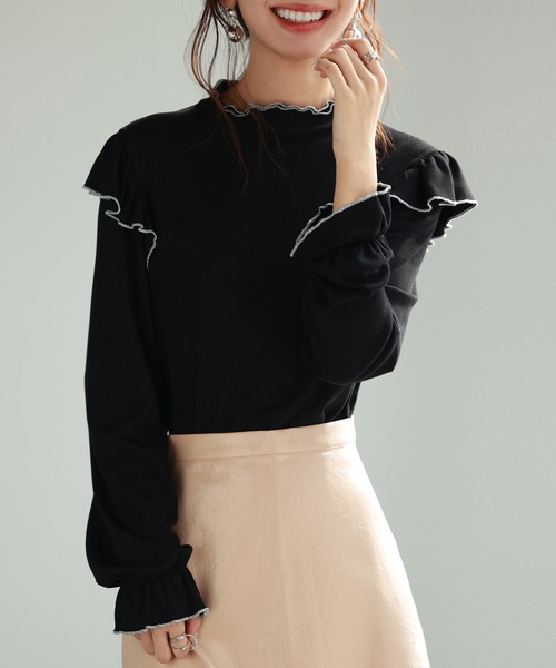 SAISON DE PAPILLON（セゾンドパピヨン）の「メロウフリルカットソープルオーバー（Tシャツ/カットソー・レディース・ホワイト/ブラック・S/M/L）」の19枚目の写真