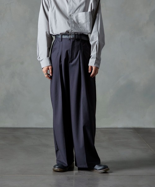 NILWAY（ニルウェイ）の「TR2タックワイドストレートパンツ（スラックス・メンズ・ネイビー/チャコール/ブラウン/ブラック/グレイッシュベージュ/グリーン/ブルー/グレー/ブルーパープル/ワイン・MEDIUM/LARGE/SMALL）」の20枚目の写真