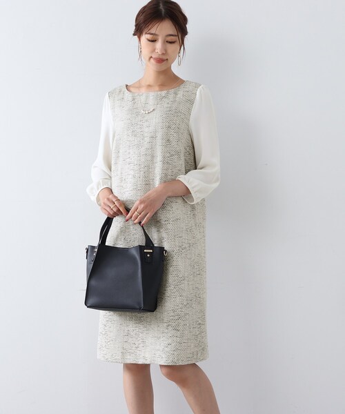 SHOO・LA・RUE（シューラルー）の「◆【S－3L／セットアップ可／セレモニー】ツイード異素材使いワンピース（ワンピース・レディース・ネイビー系7/グレー系その他3・01/04/02/05/03）」の11枚目の写真