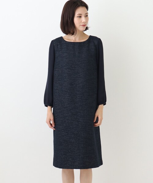 SHOO・LA・RUE（シューラルー）の「◆【S－3L／セットアップ可／セレモニー】ツイード異素材使いワンピース（ワンピース・レディース・ネイビー系7/グレー系その他3・01/04/02/05/03）」の7枚目の写真